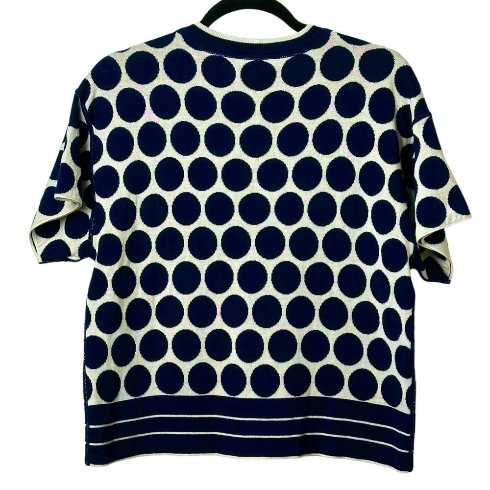 CAbi Size Small Volley Pullover Sweater Polka Dot Reversible Cotton Navy White - Picture 3 of 6